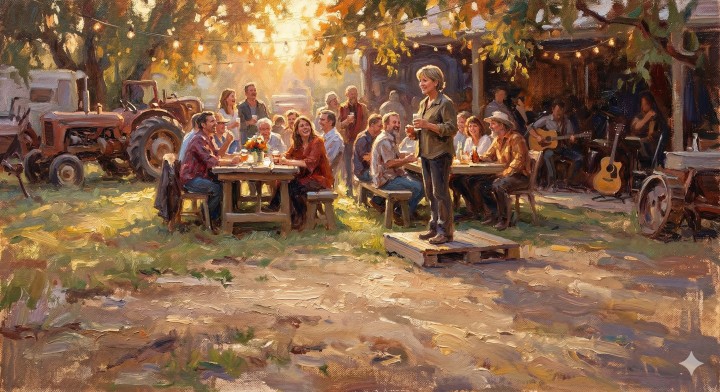 Funny country retirement roast for "Linda", mentions "no more Monday meetings", upbeat, female vocal