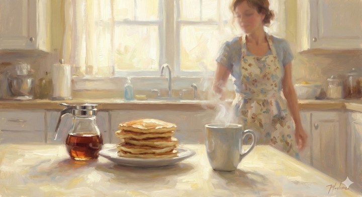 Heartfelt acoustic ballad for mom's birthday, female vocal, lyrics include "Sunday pancake mornings"