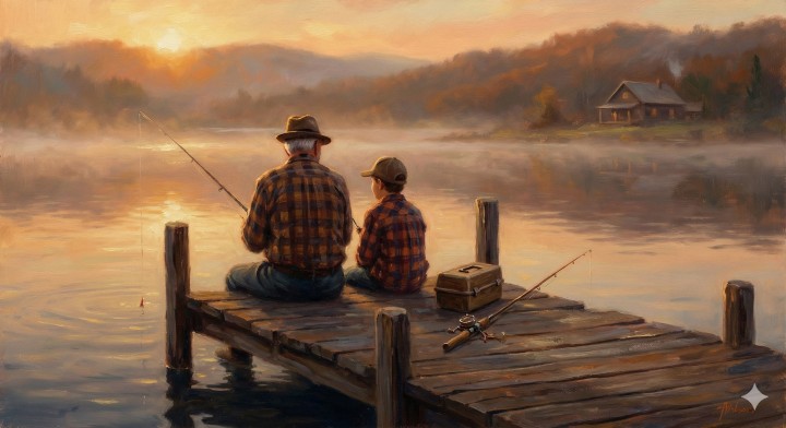 Heartfelt country song for dad "Michael", mentions fishing trips and life advice, male vocals, warm and emotional