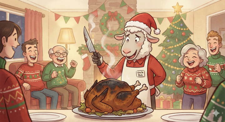 Funny Christmas rap about "Uncle Bob" who always burns the turkey, playful and family-friendly