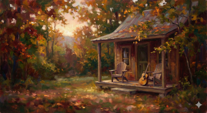 Romantic ballad for Sarah & Mike's 10th anniversary, acoustic guitar, mentions "our cabin in Vermont"