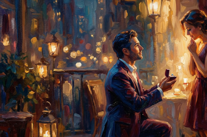 Soulful R&B love story leading to proposal, male vocal, mentions "down on one knee", 85 BPM