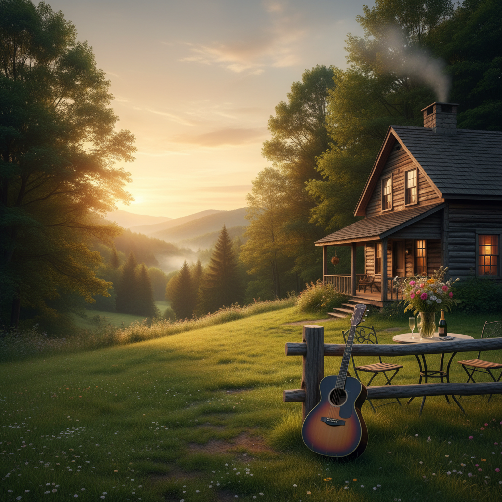 Romantic ballad for Sarah & Mike's 10th anniversary, acoustic guitar, mentions "our cabin in Vermont"