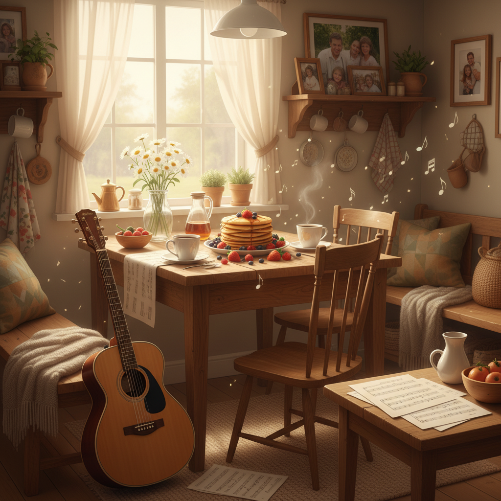 Heartfelt acoustic ballad for mom's birthday, female vocal, lyrics include "Sunday pancake mornings"